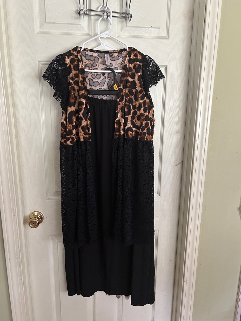 Leopard Print and Black Lace Camisole Layer with Black skirt with layers.